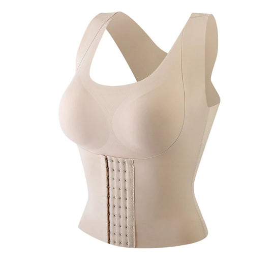 Snatched Waist Trainer Corset Tank Top - Beige 10 Rows